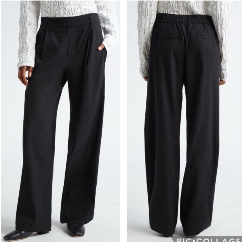 Vince Linen Blend Black Wide Leg High-Waisted Pull On Pants
